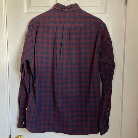Bonobos buffalo check button front long sleeve shirt navy red - Picture 5 of 6
